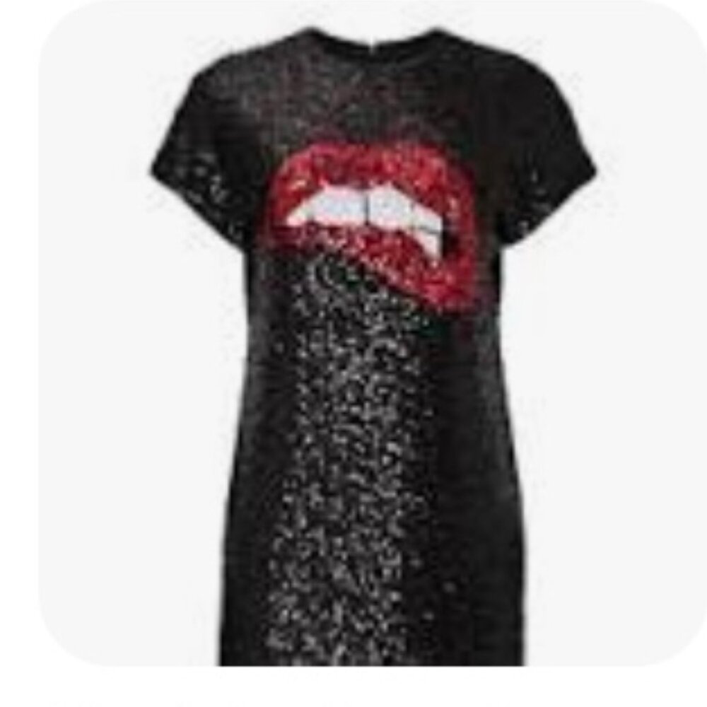 ISO Aidan Mattox Black short-sleeve lip sequence dress size small